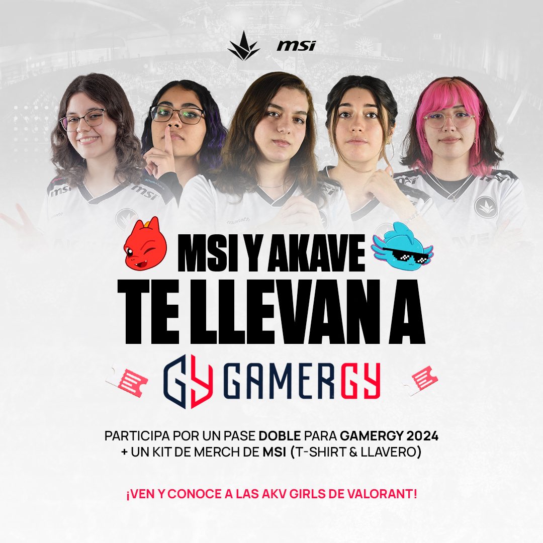 AkaveEsports's tweet photo. ¿Quieres ir a @GAMERGY_Mx? 
Junto a @MSI_Latino les traemos un sorteo por un pase doble más un regalito especial!🎁

Requisitos: 
•Seguir a @MSI_Latino y a @AkaveEsports ✅
•Dar like y RT
•Comentar a quien de las #AKVGirlsValorant quieres conocer 😎

Anímense que la fecha límite es el 9 de agosto 😳

#DaleAkave #DaleMSI
