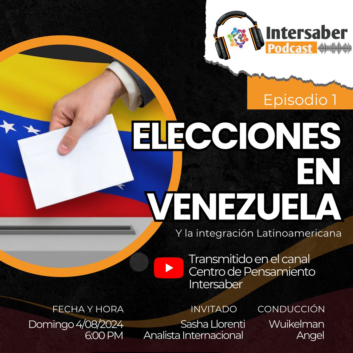 Te invitamos a ver nuestro Podcast. Este episodio tendrá como invitado a @sacha_llorenti analista internacional quien estará conversando con @wuikelmanangelp sobre las elecciones en Venezuela y la integración Latinoamericana.

Está edición se emitirá por nuestro canal de Youtube