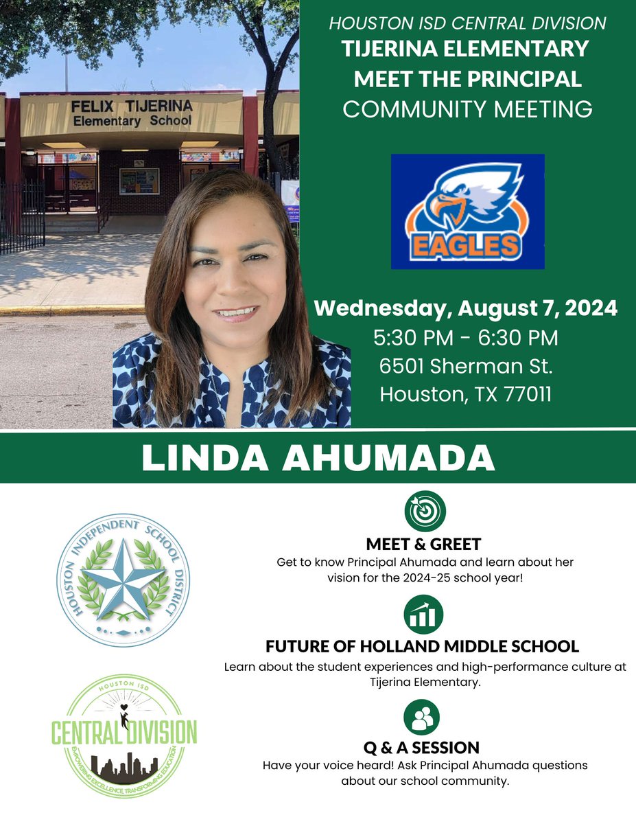 Tijerina Elementary School HISD (@teamtijerinaes) on Twitter photo Please come and meet Principal Ahumada. <a href="/BrettStidham/">Brett Stidham</a> <a href="/Dr_JDavila/">Dr. Josefa Dávila</a> @HISDCentral <a href="/LRAhumada6/">LRAhumada6</a> Please come and meet Principal Ahumada. <a href="/BrettStidham/">Brett Stidham</a> <a href="/Dr_JDavila/">Dr. Josefa Dávila</a> @HISDCentral <a href="/LRAhumada6/">LRAhumada6</a>