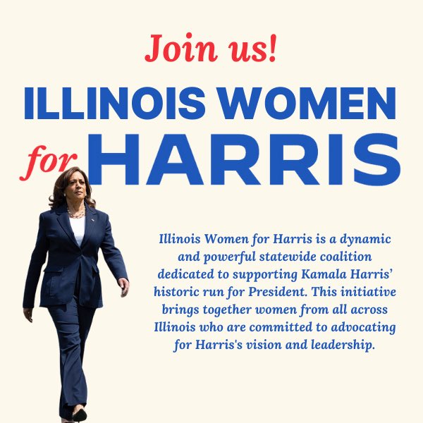 🗣️Calling all Illinois Women for Harris! Join us this Sunday to help make history and elect <a href="/KamalaHarris/">Kamala Harris</a> as our next President. ➡️ bit.ly/ILWomenforHarr…