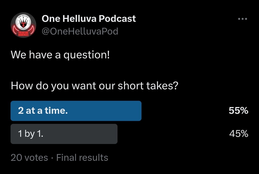 Part 1 and 2 will be filmed together and Part 3 and 4 will be filmed together. 

Thanks for your votes!