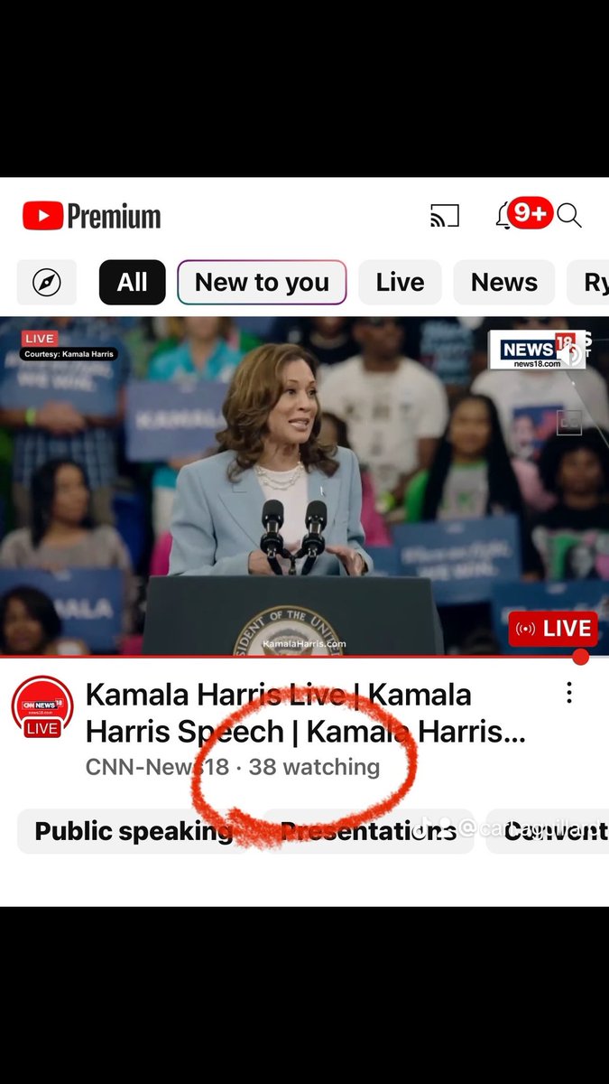 cryptoguide1976's tweet image. Looks like CNN's live stream of Kamala Harris's speech isn't drawing much of a crowd... only 38 people watching! 🤔 Has the left lost its audience? @realDonaldTrump #LowViewership #PoliticalSpeeches #CNN #MAGA #Trump2024 #TrumpTrain #KAG #AmericaFirst #Conservative #Patriots