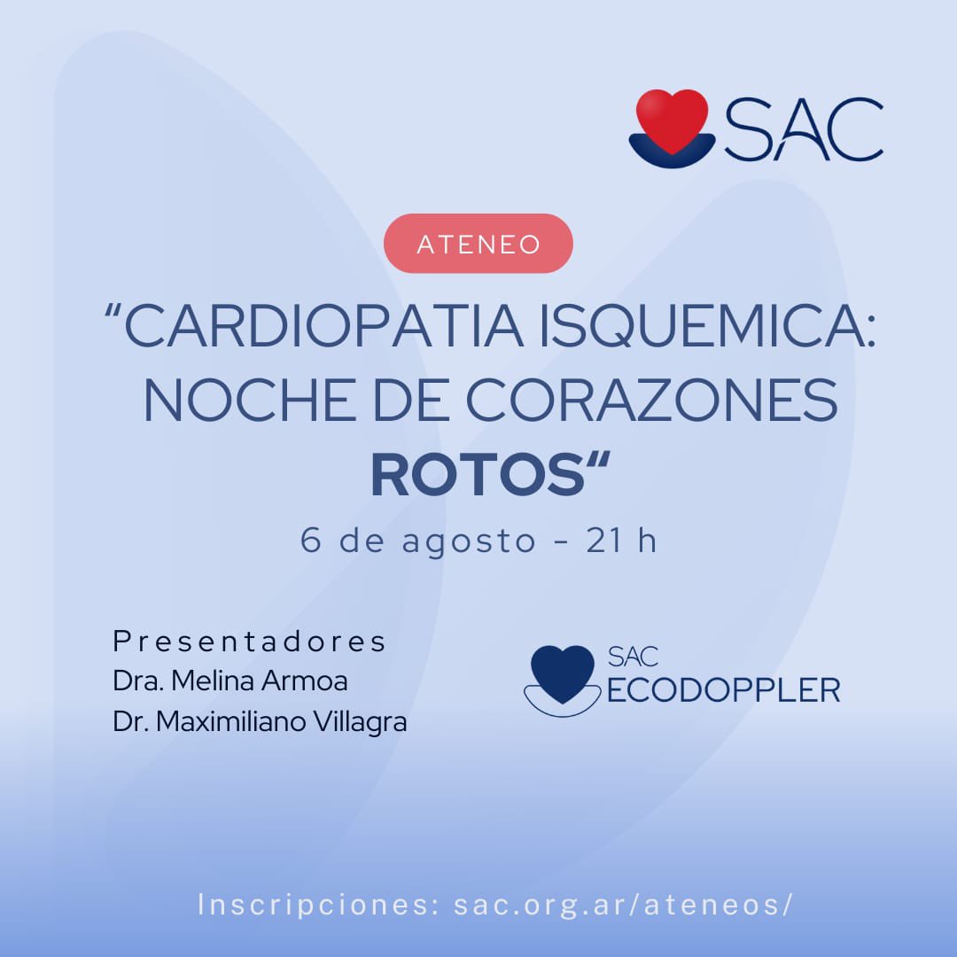 Los esperamos en el prox ateneo <a href="/consejoEcoSAC/">@consejoEcoSAC</a> <a href="/SAC_54/">Sociedad Argentina de Cardiología</a> 

🗓️Martes 6 de agosto - 21 hs 

Inscripciones: 

sac.org.ar/evento/cardiop…