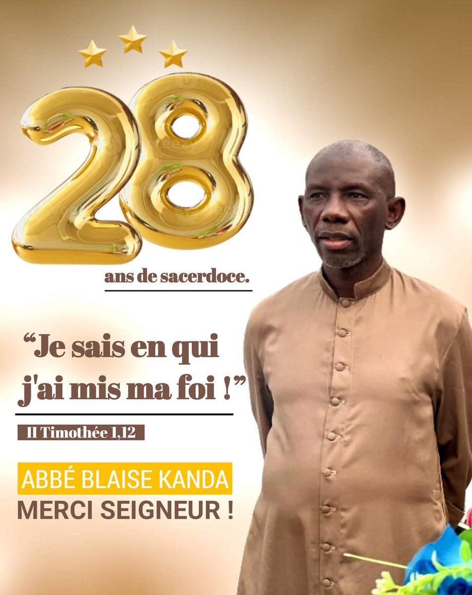 ⛔3 Août 1996-3 Août 2024⛔
28 ans de sacerdoce 
Merci Jésus, Mon Boss
Que le poids de l'âge 
Me pousse à devenir plus sage 
Et à Te servir davantage.