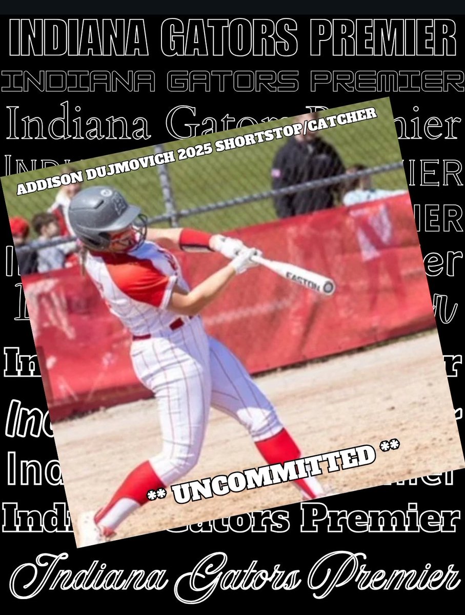 The Indiana Gators 18u Premier Lloyd would love to welcome <a href="/ADujmovich2025/">Addison Dujmovich</a> to the team. Come check her out this fall! <a href="/CoachMandy13/">Mandy Sansbury🥎</a> <a href="/BabinskiSteve/">Steve Babinski</a> <a href="/CoachFosterTUSB/">Sydnie Foster</a> <a href="/HopeCollegeSB/">Hope Softball</a> <a href="/Coach_Zimny/">Z</a> <a href="/SAUBeesSoftball/">St. Ambrose University Fighting Bees Softball</a> <a href="/TrollsSoftball/">Trinity Christian Softball</a> <a href="/CoachD_HopeSB/">Coach Daugherty</a> <a href="/IndWesSoftball/">IWU Softball</a>