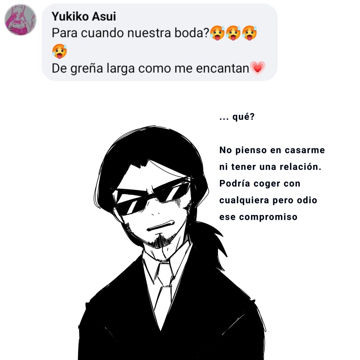 KFdraw's tweet photo. Siguiente pregunta es de Yukiko Asui. Lo siento... es que Jigen es así de qlere a menos que sean mujeres que de verdad le atraigan fisicamente... 😭🖤 https://t.co/y2shDS2uMV