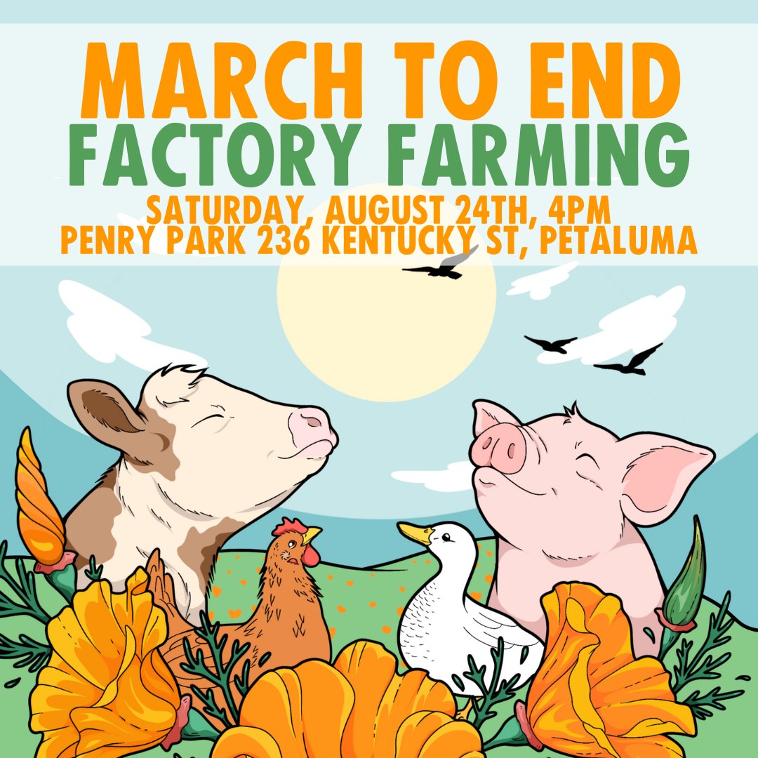Join the March to End Factory Farming on Saturday 8/24 as part of the Yes on J: End Factory Farming Convergence.
facebook.com/events/8494718…