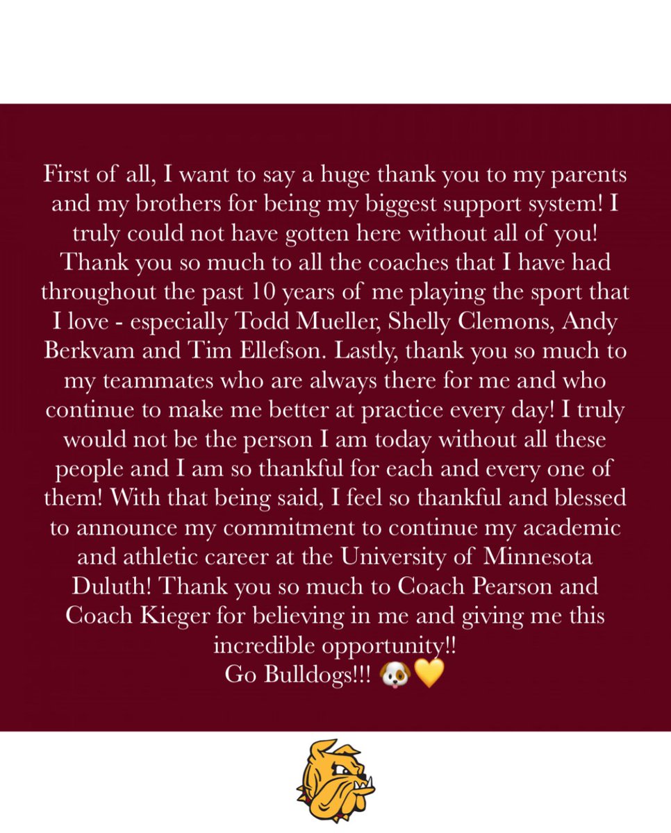 Elayna Boe (@elaynaboe) on Twitter photo Iโm so excited to announce my commitment to @UMDWomensBball!! Thank you so much to <a href="/MandyPearson_/">Mandy Pearson</a> and <a href="/Cecilekieger/">Cici</a> for believing in me!! Go Bulldogs! ๐ถ๐
<a href="/LNGirlsHoops/">Lakeville North Girls Basketball</a>
<a href="/MinnesotaFury/">Minnesota Fury AAU</a> Iโm so excited to announce my commitment to @UMDWomensBball!! Thank you so much to <a href="/MandyPearson_/">Mandy Pearson</a> and <a href="/Cecilekieger/">Cici</a> for believing in me!! Go Bulldogs! ๐ถ๐
<a href="/LNGirlsHoops/">Lakeville North Girls Basketball</a>
<a href="/MinnesotaFury/">Minnesota Fury AAU</a>