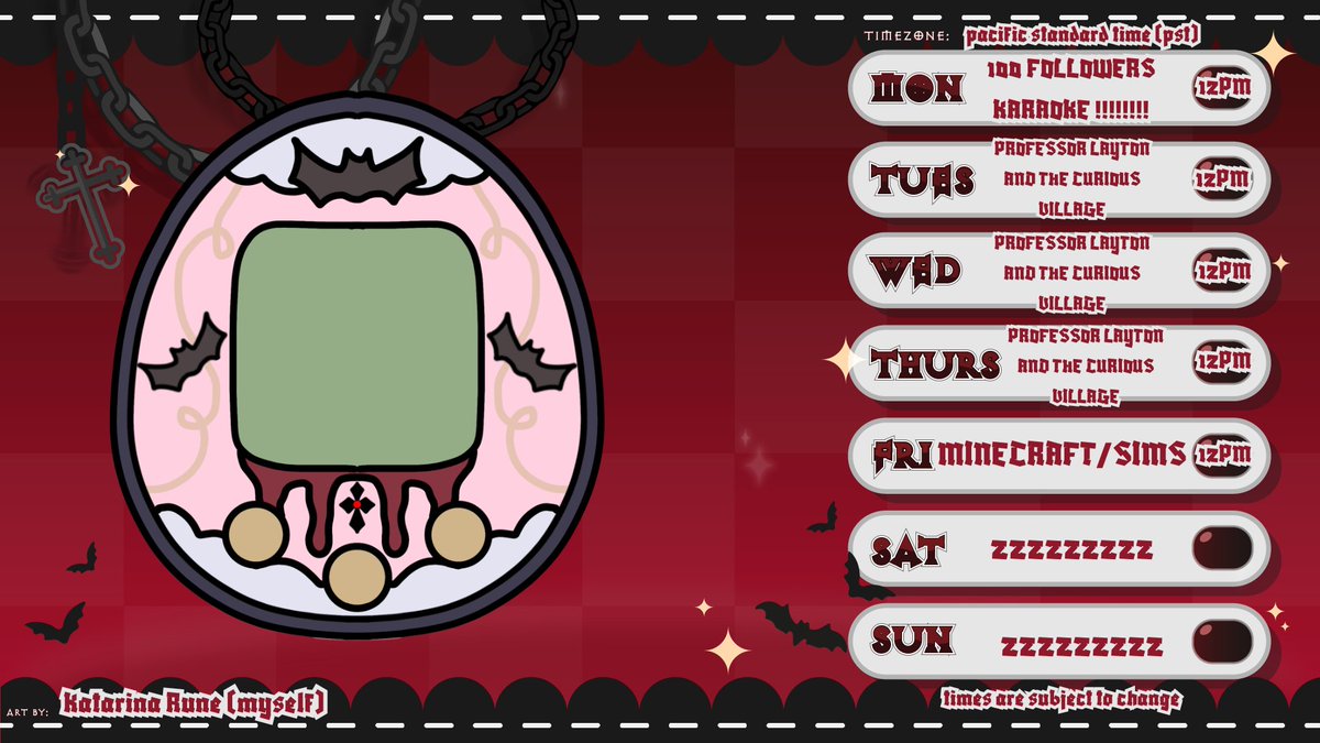 kittyvaniaVT's tweet photo. Stream schedule for 8/5 - 8/11!
Tags~
Gen: #KatarinaRune
Live: #RuneLIVE
Clips: #KataClips
Art: #RunieArt
Art by me <3 https://t.co/hbXdE2CKSw