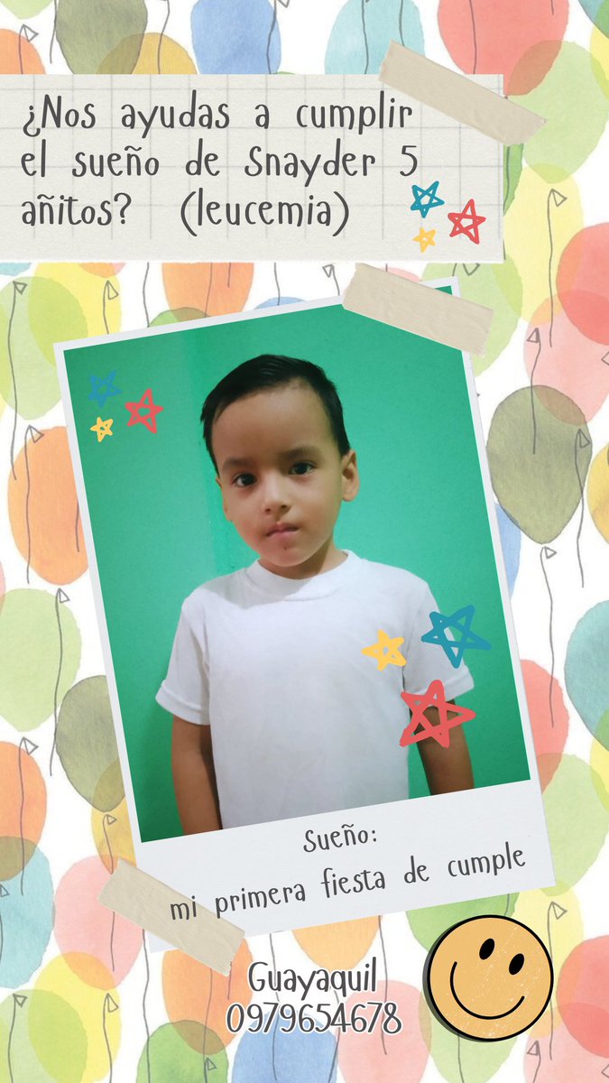 Gente linda, les cuento q Snayder de 5 añitos (leucemia 🥺) nos necesita. Un grupo le prometió una fiesta de cumple, pero se echaron para atrás; le re ilusionaron, pues nunca tuvo una fiesta 💔😭 perooo sé q mi TL es mágico, necesito todos los RT del mundo por fa. Abro 🧵