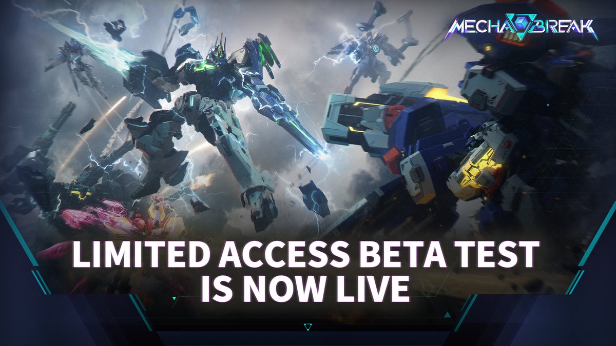 MechaBREAK's tweet photo. Attention Striker Pilots! The Mecha BREAK Open Beta Test is now officially open. Make sure to check your Steam notifications and email to see if you were granted an early access key!

No key? No worries! You can still gain early access now by watching any Mecha BREAK livestreams on Twitch:
https://t.co/0a1LpezSmZ
