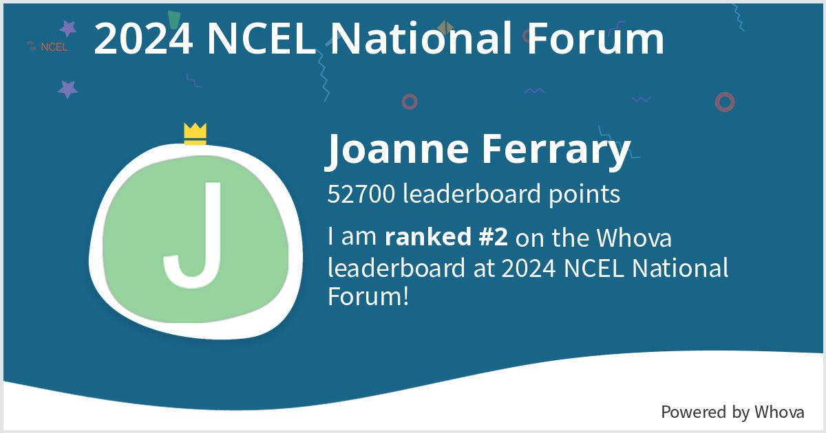 I ranked #2 on the Whova leaderboard at 2024 NCEL National Forum! #NCEL2024 - via #Whova event app