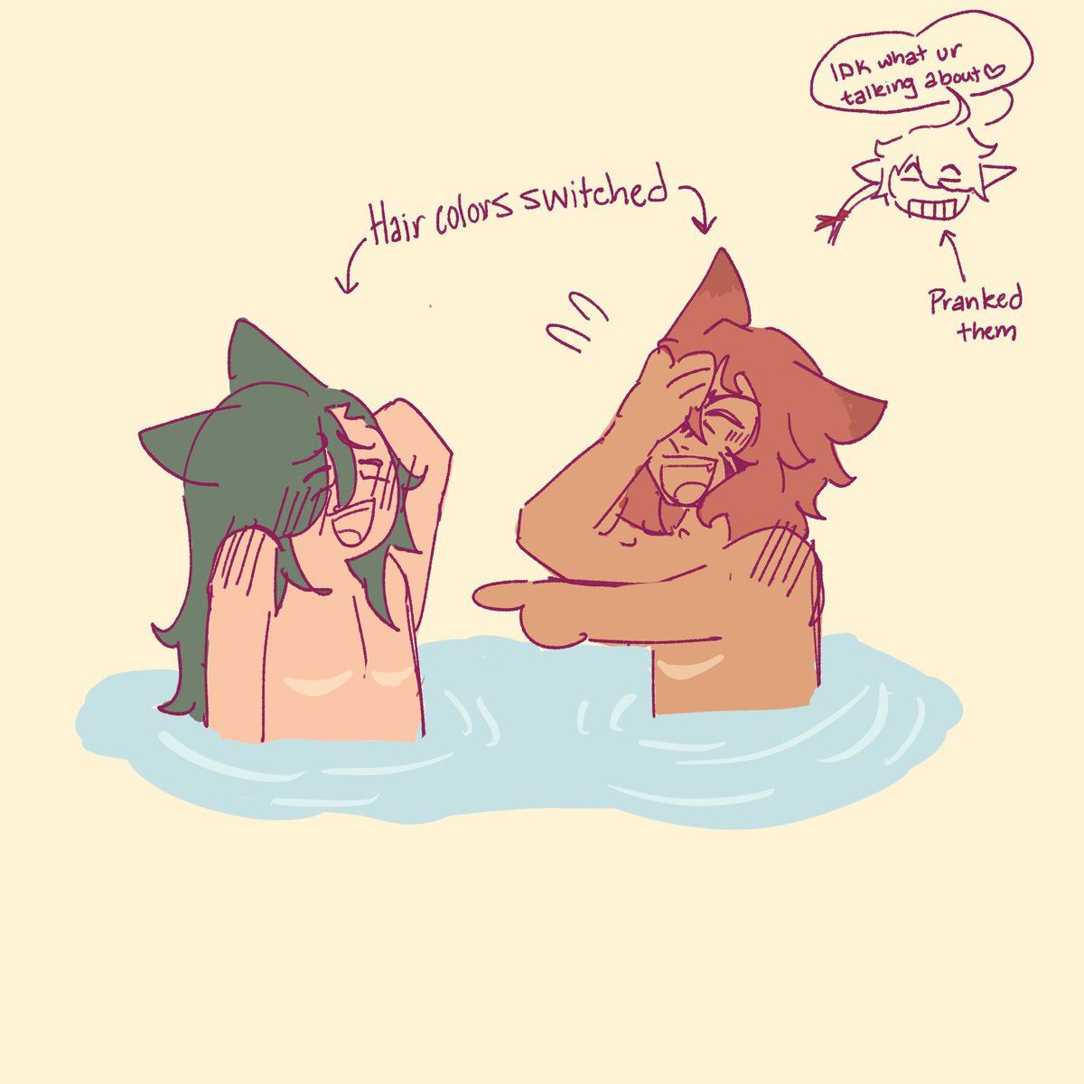 miqosauce's tweet photo. #wolgrahaweek2024 Day 2: Colors 

Just a doodle, I had to draw them with their hair switched LOL! They got pranked oopsie https://t.co/obHhFtjOHZ