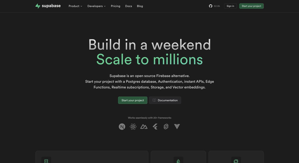 Here's a preview of a supabase clone landingpage I've been working on (using the excellent <a href="/shadcn/">shadcn</a> ui of course, <a href="/nextjs/">Next.js</a>, <a href="/typescript/">TypeScript</a> , <a href="/tailwindcss/">Tailwind CSS</a> ):

👀 Demo: supabase-clone-landingpage.vercel.app
🧑‍💻 GitHub: github.com/KrinalSojitra21