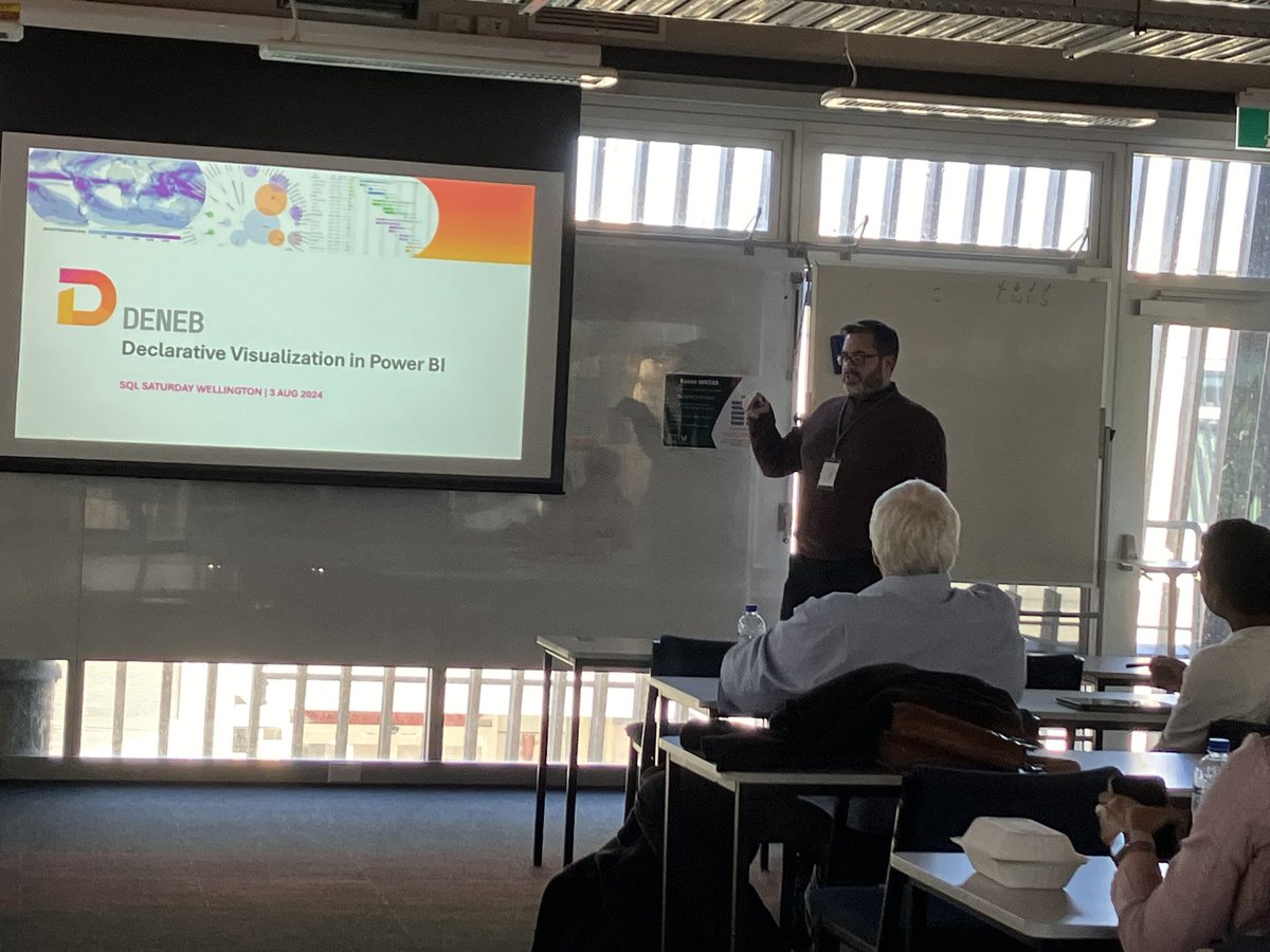 DataAnalyticsNZ's tweet photo. SQLSaturday Wellington 2024 #1091 : Deneb: Declarative Visualization in Power BI with Daniel Marsh-Patrick #sqlsatwlg2024 @powerbi @Microsoft @sqlsatofficial @SQLSaturdayWellington https://t.co/mVdQj5q0VO