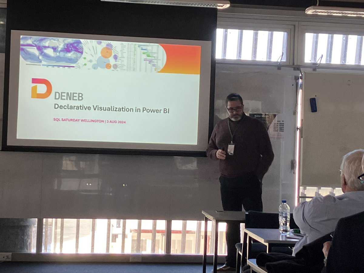 DataAnalyticsNZ's tweet photo. SQLSaturday Wellington 2024 #1091 : Deneb: Declarative Visualization in Power BI with Daniel Marsh-Patrick #sqlsatwlg2024 @powerbi @Microsoft @sqlsatofficial @SQLSaturdayWellington https://t.co/mVdQj5q0VO