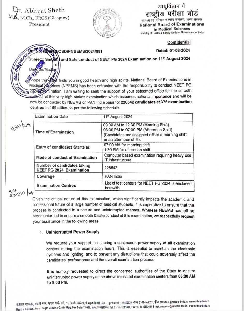 bin_rahil's tweet photo. “Sanctity of the exam” my foot.
Can’t even control internal conifdential documents from getting leaked! Centres have been disclosed 8days prior to exam!
#NEET_SCAM #NEETPG #NeetPG_mismanagement #NEETPGExamCentreAllocation https://t.co/13r0iaNplM