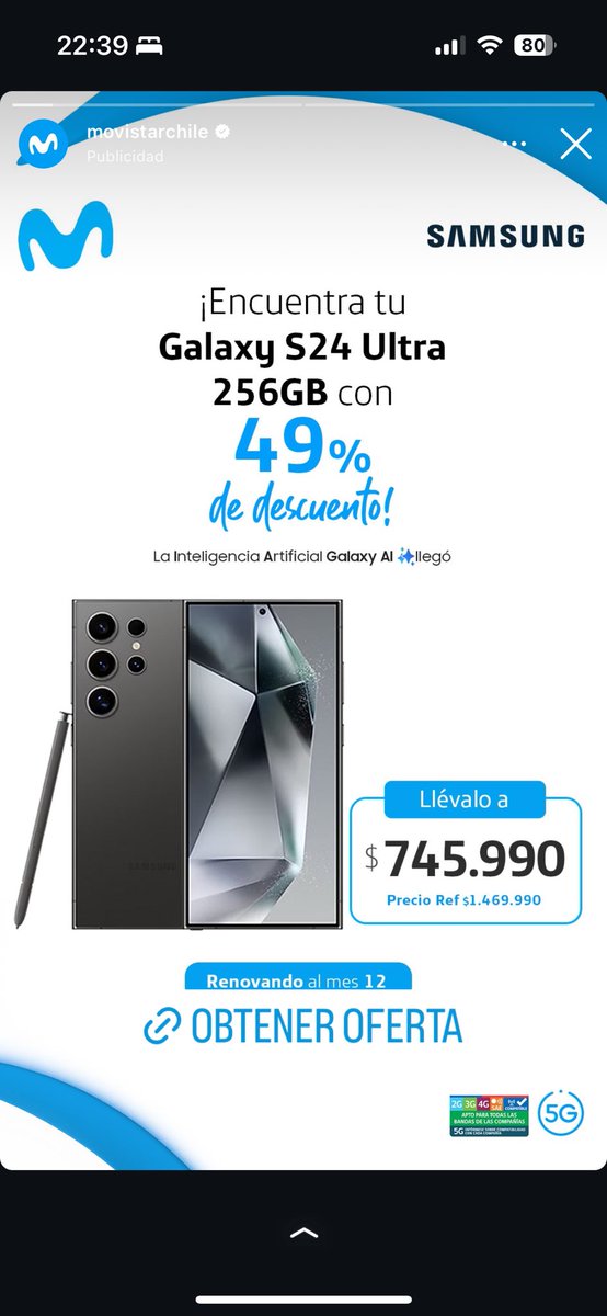 ORBazul's tweet photo. @MovistarChile @AyudaMovistarCL  miren esta publicidad engañosa de #movistar , aparece en historias de Instagram un precio tentador pero pinchas en el link y jamás está la promoción 😂 chantas . https://t.co/ozL2SJUiL3