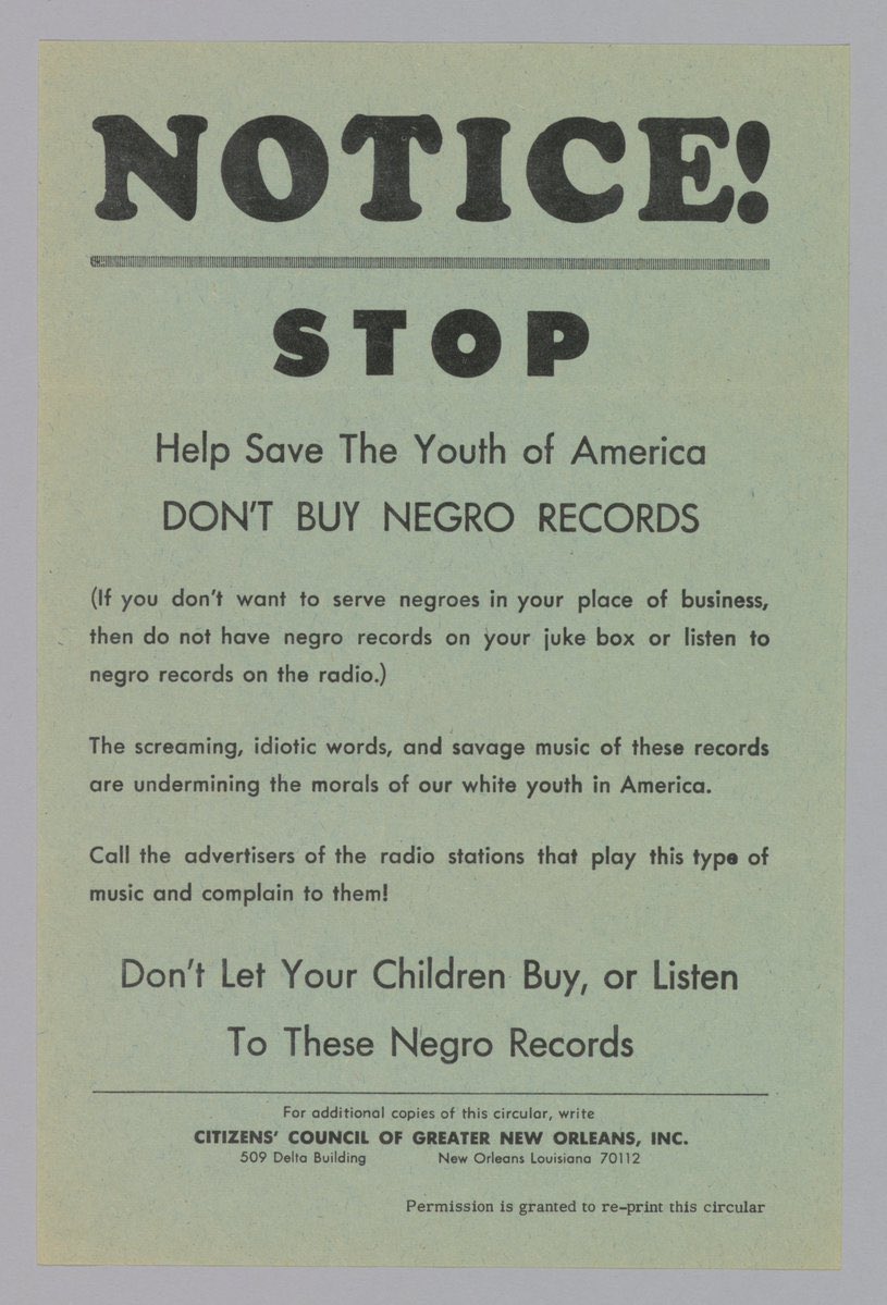 New Orleans in the 1960s was sharply divided over the practice of segregation, and the "Citizens’ Council of Greater New Orleans" advocated some pretty silly stuff, including a protest against black musicians.