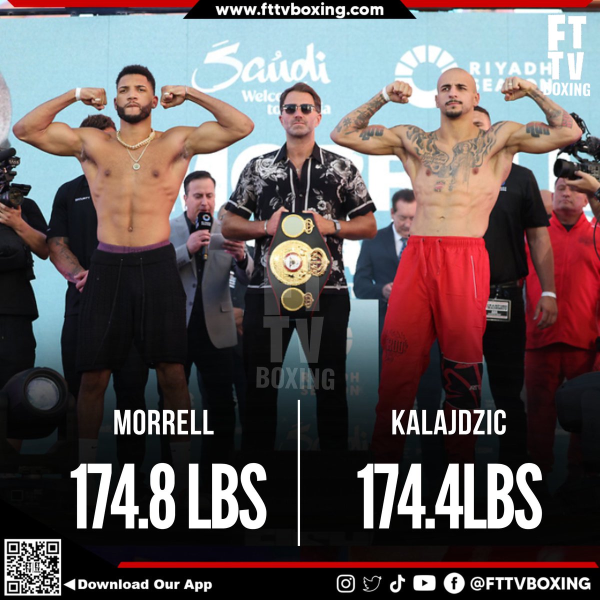 FTTVBoxing's tweet image. ‼️ Who are you rooting for?

⚖️ David Morrell 🆚 Radivoje Kalajdzic | WEIGH-IN Results⚖️

#MorrellKalajdzic #DavidMorrell #RadivojeKalajdzic #AndyCruz #AntonioMoran #CrawfordMadrimov #DAZN #matchroom #weighin #boxing #boxingfans #fightfans #RiyadhSeasonCard #fightnight #sports