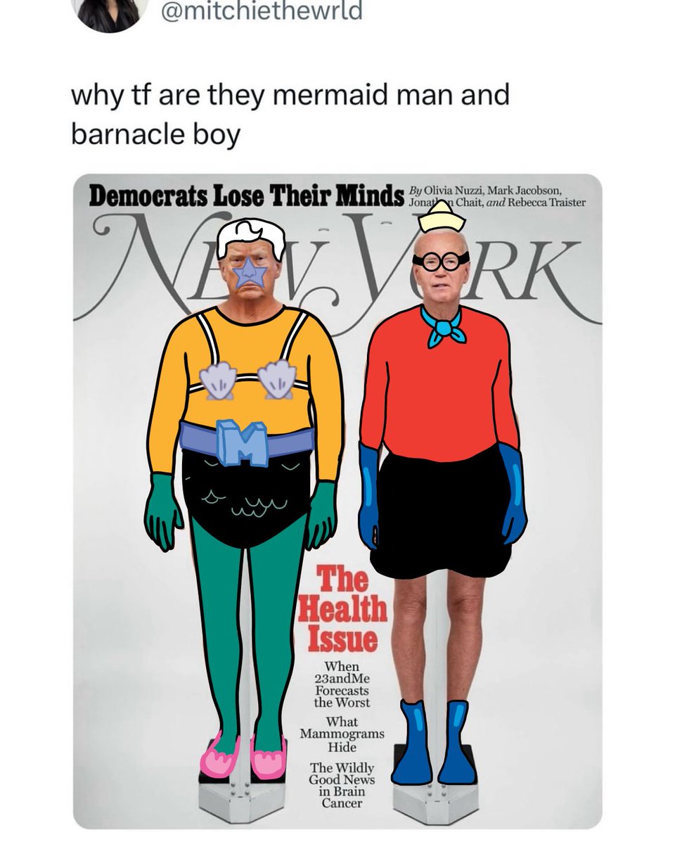 amieemurtagh2's tweet photo. confirmed , trump &amp; biden are mermaid man &amp; barnacle boy https://t.co/JLeAkmpFoA