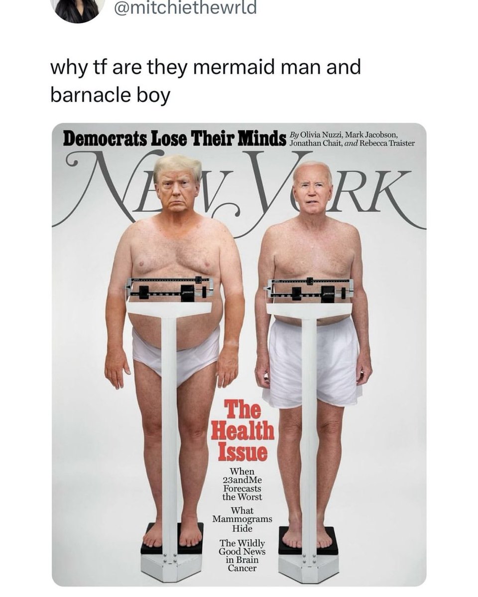 amieemurtagh2's tweet photo. confirmed , trump &amp; biden are mermaid man &amp; barnacle boy https://t.co/JLeAkmpFoA