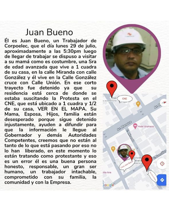 El es mi tío, no estaba protestando. Salió a visitar a mi abuela y fue detenido, lo privaron de libertad y lo están culpando de terrorismo y 4 delitos más