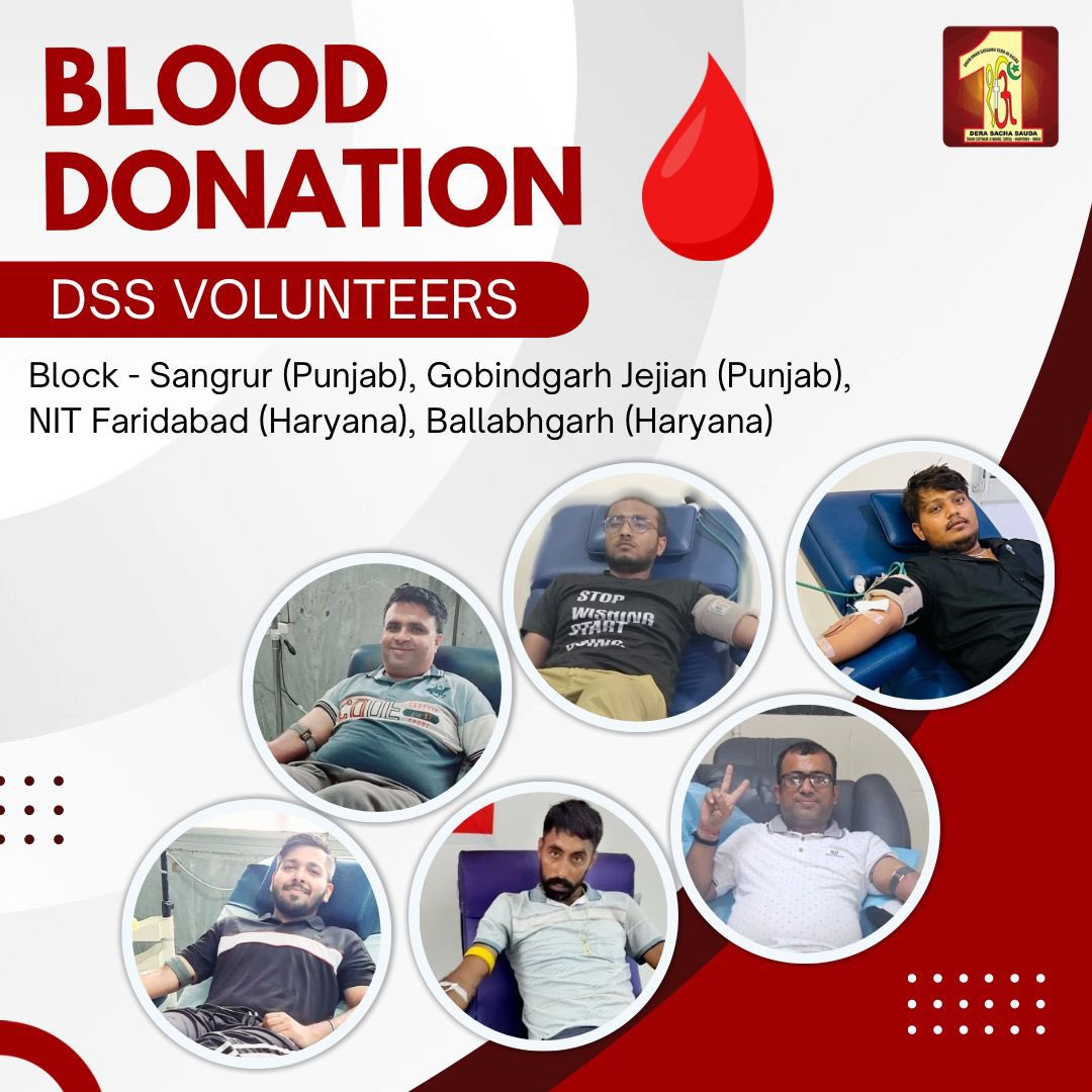 DSSNewsUpdates's tweet photo. Blood donors are silent heroes, saving lives with their generous contributions! Dera Sacha Sauda volunteers have selflessly donated blood to help patients in need, exemplifying true compassion and kindness. Their noble act ensures that those in critical conditions receive the necessary support, bringing hope and relief to countless families. Let's honor these silent heroes by joining the mission to donate blood and make a difference. Your donation can save a life! #BloodDonation #DeraSachaSauda #SavingLives #DonateBlood #SaveLives #TrueBloodPump