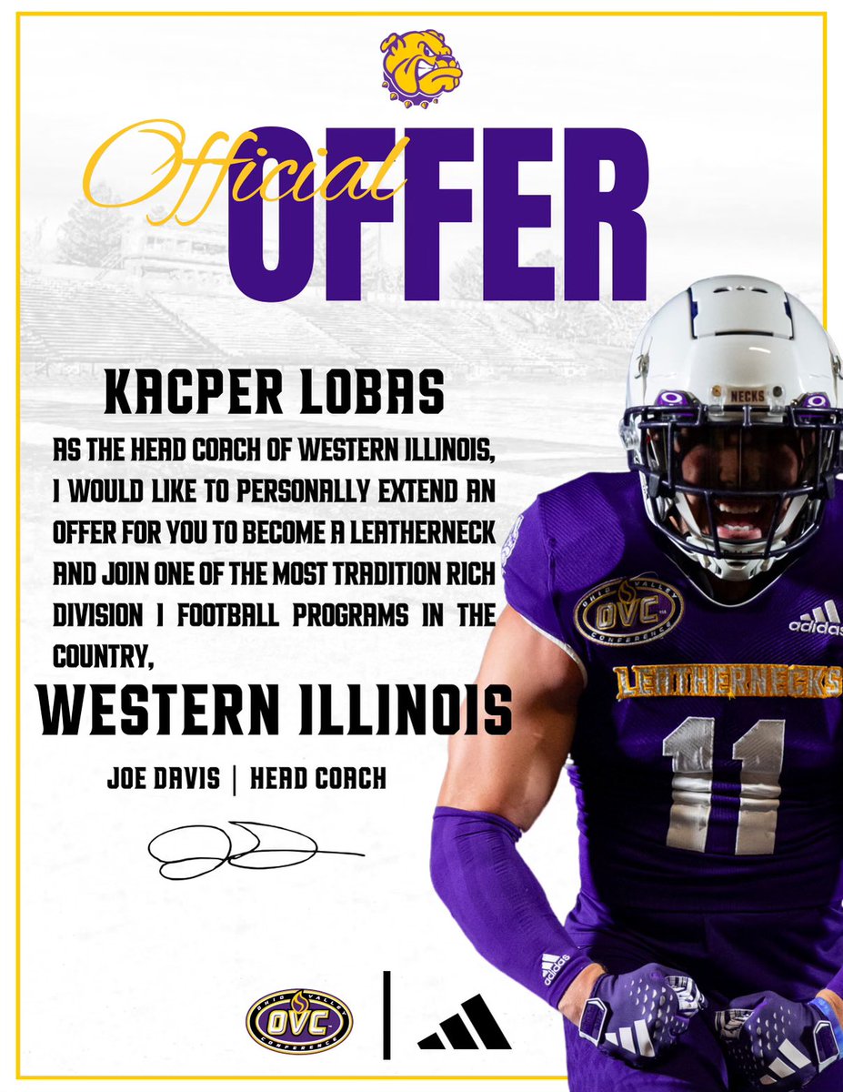 Kacper Lobas (@kacperlobas11) on Twitter photo Blessed to have received my official offer to <a href="/WIUFootball/">Western Illinois Football</a>! Thank you <a href="/CoachJCaraway/">Joshua Caraway</a> and <a href="/CoachJoeDavis/">Joe Davis</a> for believing in me!!!
<a href="/argo_football/">Argo Football</a> <a href="/CoachRossberg/">Coach Rossberg</a> <a href="/CNendick25/">Chris Nendick</a> <a href="/CoachWalkerIV/">𝐄𝐥𝐯𝐞𝐧 𝐖𝐚𝐥𝐤𝐞𝐫 𝐈𝐕</a> <a href="/EDGYTIM/">Timothy “EDGYTIM” OHalloran</a> Blessed to have received my official offer to <a href="/WIUFootball/">Western Illinois Football</a>! Thank you <a href="/CoachJCaraway/">Joshua Caraway</a> and <a href="/CoachJoeDavis/">Joe Davis</a> for believing in me!!!
<a href="/argo_football/">Argo Football</a> <a href="/CoachRossberg/">Coach Rossberg</a> <a href="/CNendick25/">Chris Nendick</a> <a href="/CoachWalkerIV/">𝐄𝐥𝐯𝐞𝐧 𝐖𝐚𝐥𝐤𝐞𝐫 𝐈𝐕</a> <a href="/EDGYTIM/">Timothy “EDGYTIM” OHalloran</a>