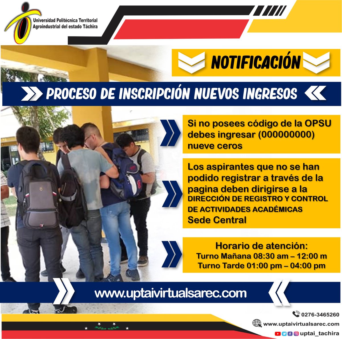 Notificación 
Estudiantes que se encuentran en el proceso inscripción nuevos ingresos