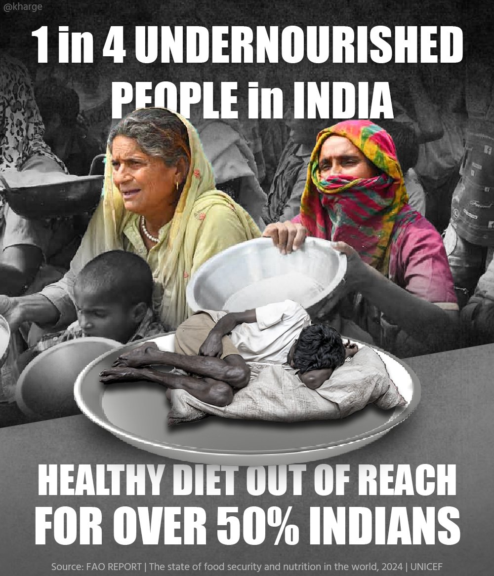 It is a crying shame that, despite the tall claims by Modi Govt - India has the largest undernourished people in the world. 

19.5 crore people in India are undernourished - this is 1 in 4 in the world! 

1⃣When Congress-UPA passed the National Food Security Act, 2013, then CM