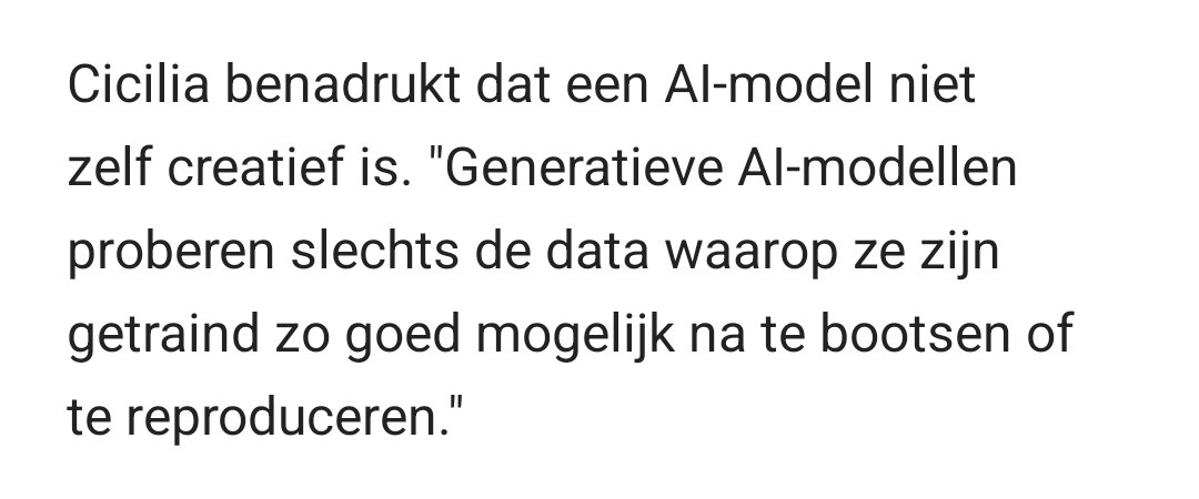 Nauwe definitie van creativiteit hier, zelfs door een #AI Expert. Alsof menselijke kunstenaars zonder invloed van eigen waarnemingen en bestaande beelden hun creaties maken.