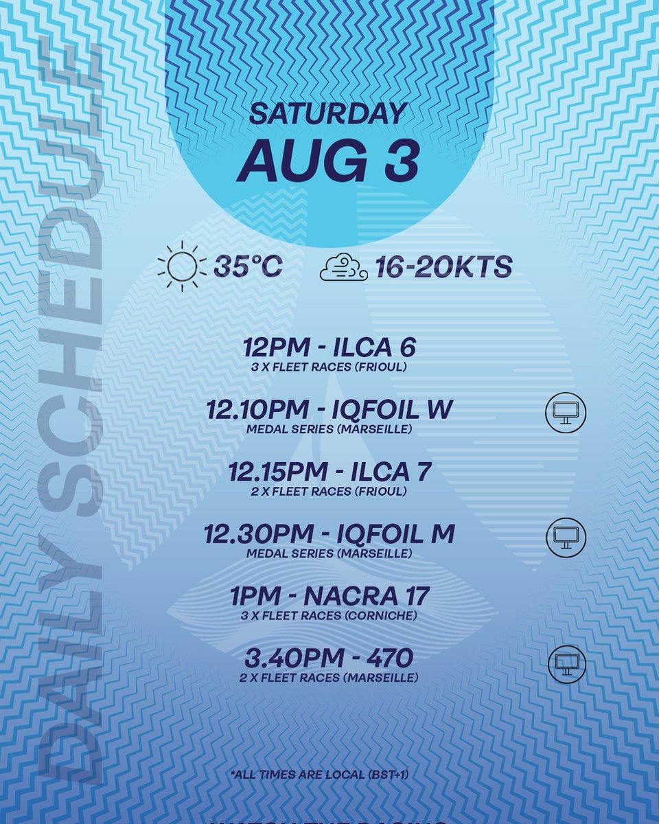 Take Two today for <a href="/emma_wilson961/">Emma Wilson</a> and Sam Sills for the <a href="/iqfoil/">iQFOiL Class</a> medal races today.

We will be showing the racing from 11:00 today in our cafe.

Good luck to all the <a href="/BritishSailing/">British Sailing Team</a> sailors racing today.

#Paris2024  #TeamGB 🇬🇧