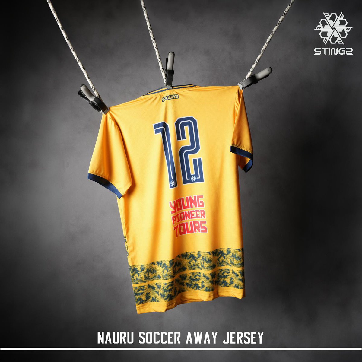 Stingz™️ is pleased to unveil the official Nauru Soccer Federation  away jersey for 2024/25!

Like the home jersey, which was unveiled earlier, the new away jersey is also inspired by Nauru’s national flag, inverting the home colours and coming in a predominantly golden yellow