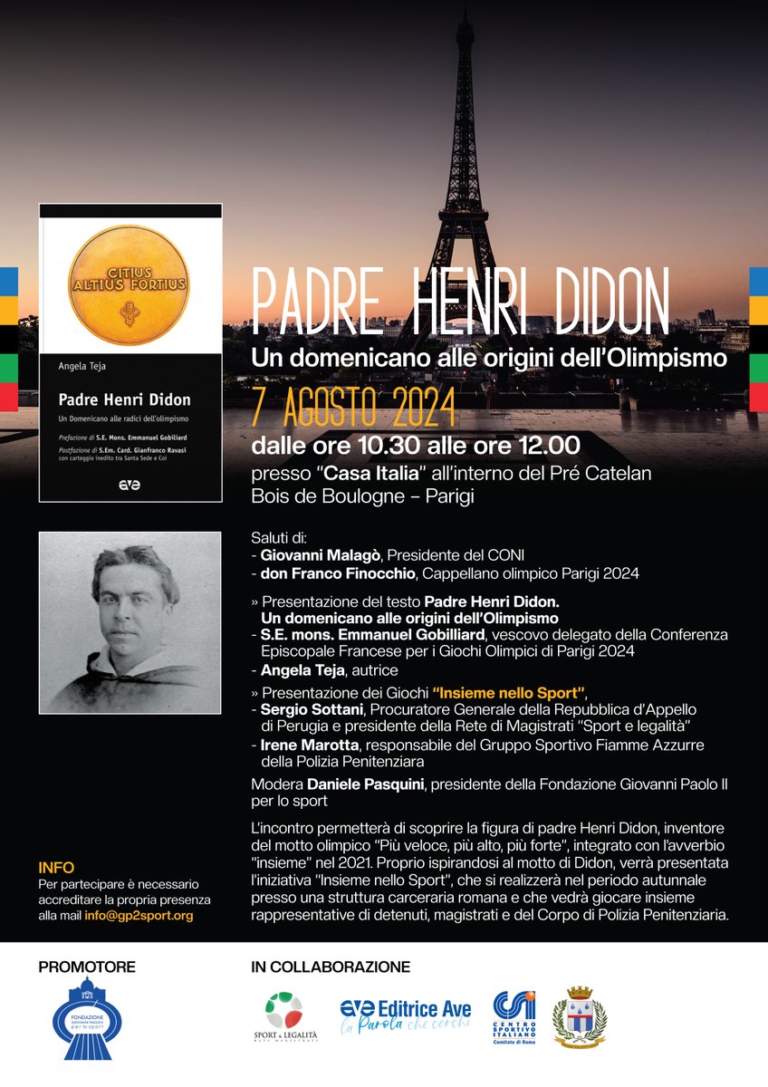A Casa Italia a Parigi un incontro dedicato a Padre Henri Didon, inventore del motto olimpico e ispiratore dei valori dell’olimpismo. 
gp2sport.org/news/padre-hen…
#Parigi2024 #olimpiadi #Olympics
