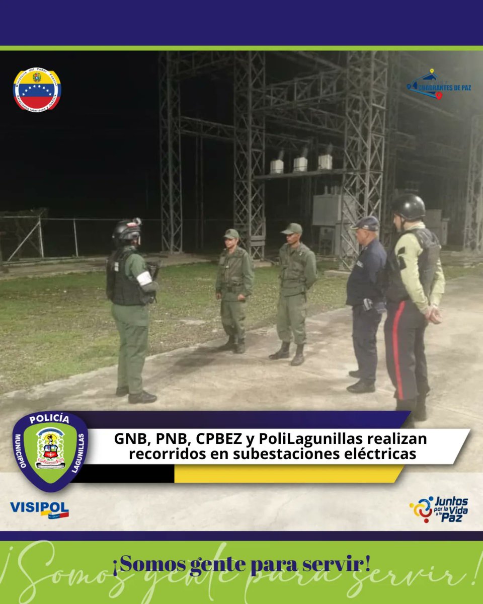 GNB, PNB, CPBEZ y PoliLagunillas realizan recorridos preventivos en subestaciones eléctricas del municipio Lagunillas de la Costa Oriental del Zulia.

#02agosto
#Polilagunillas