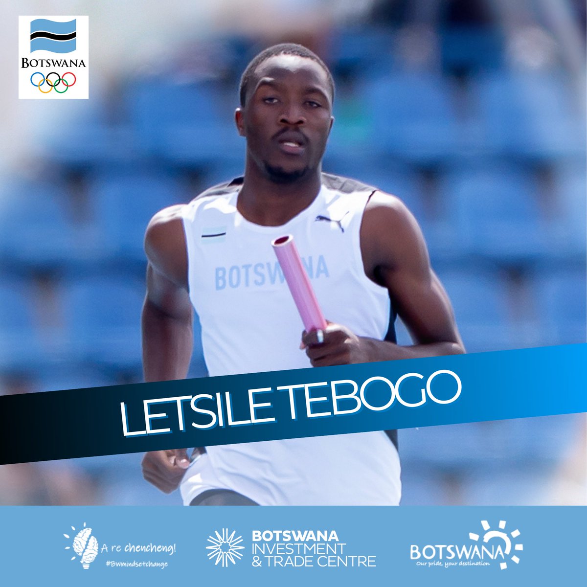 OfficialBrandBW's tweet photo. All eyes are on Tebogo Letsile as he takes on the men's 100m round 1 at Paris 2024 today from 10:00 - 16:00. With determination and speed, he's ready to make Botswana proud. Let's cheer him on to victory!

#TeamBW #Paris2024 #PushaBW https://t.co/sg4wJ1pLPh