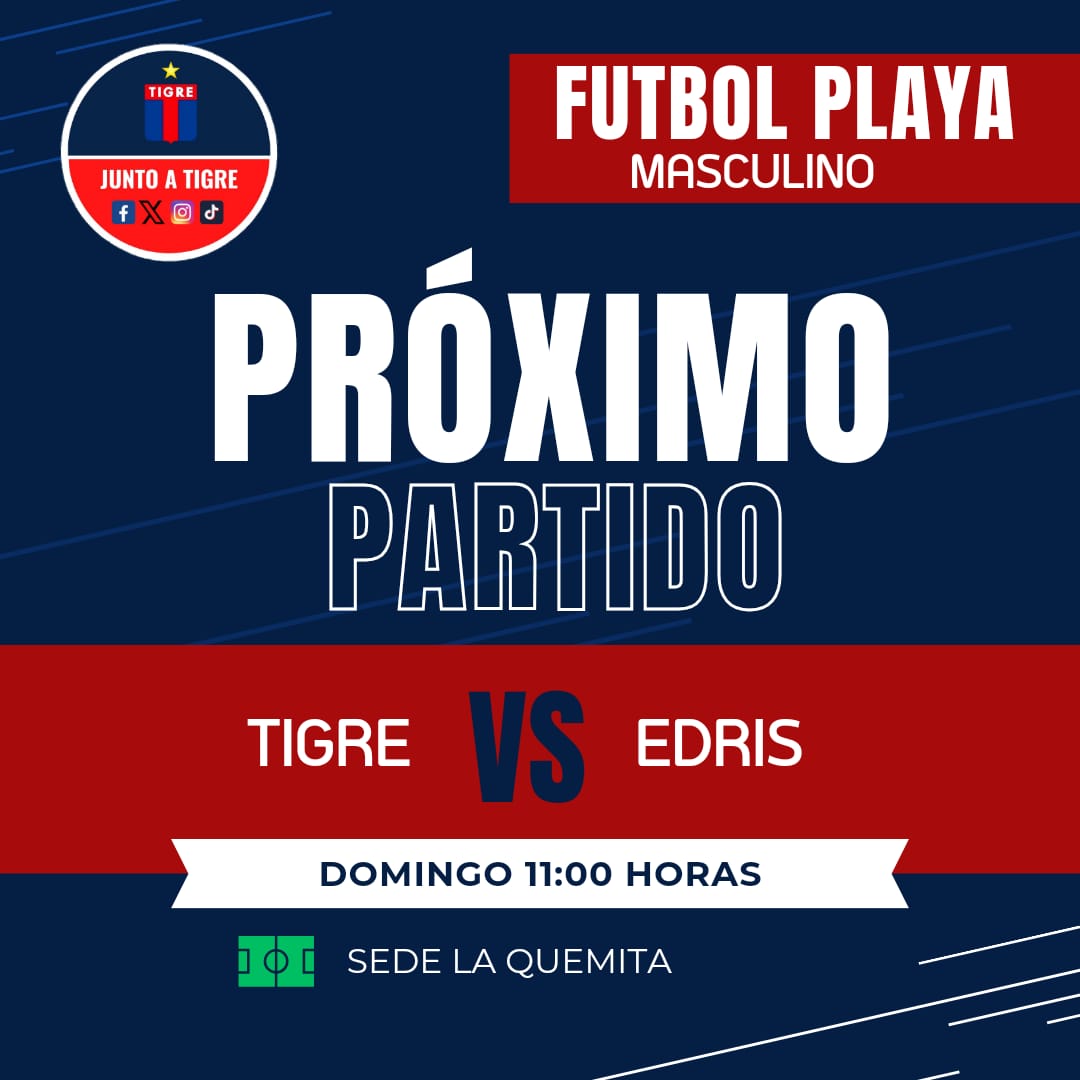 JuntoaTigre's tweet photo. Fútbol Playa (masculino):
Si el clima lo permite, Tigre visita hoy a Italiano a las 15.00 en la sede de Italiano.
Por otro lado recibirá a Edris mañana a las 11.00 en la Quemita.
#ClubAtléticoTigre #Italiano #Edris #FútbolPlaya https://t.co/1mtZ4atohy