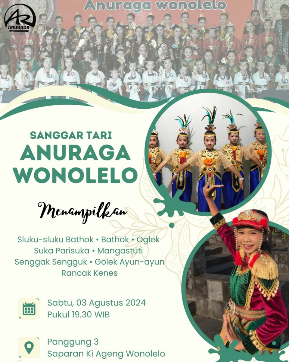 pondokwonolelo's tweet photo. DAY 2‼️
Sabtu, 3 Agustus 2024

▫️Dangdut New Ganesha (Panggung 1)
▫️Sanggar Tari Anuraga Wonolelo (Panggung 3)
▫️Pengajian Ibu Hj Sri Hermayanti (Pendopo Makam)
▫️Pasar Malam Diana Ria

📍Pondok Wonolelo, Widodomartani, Ngemplak, Sleman.

Lesgow❗

#Saparan57 #PondokWonolelo https://t.co/ym3rZfV2iC