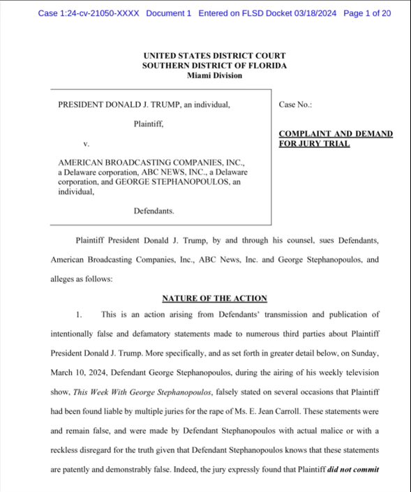 MeidasTouch's tweet photo. Donald Trump is blaming his lawsuit against ABC for backing out of the debate. But Trump filed his frivolous lawsuit in March and agreed to the debate in May. The math ain’t mathin’. But he is clearly terrified. https://t.co/PaK7LJUXPB
