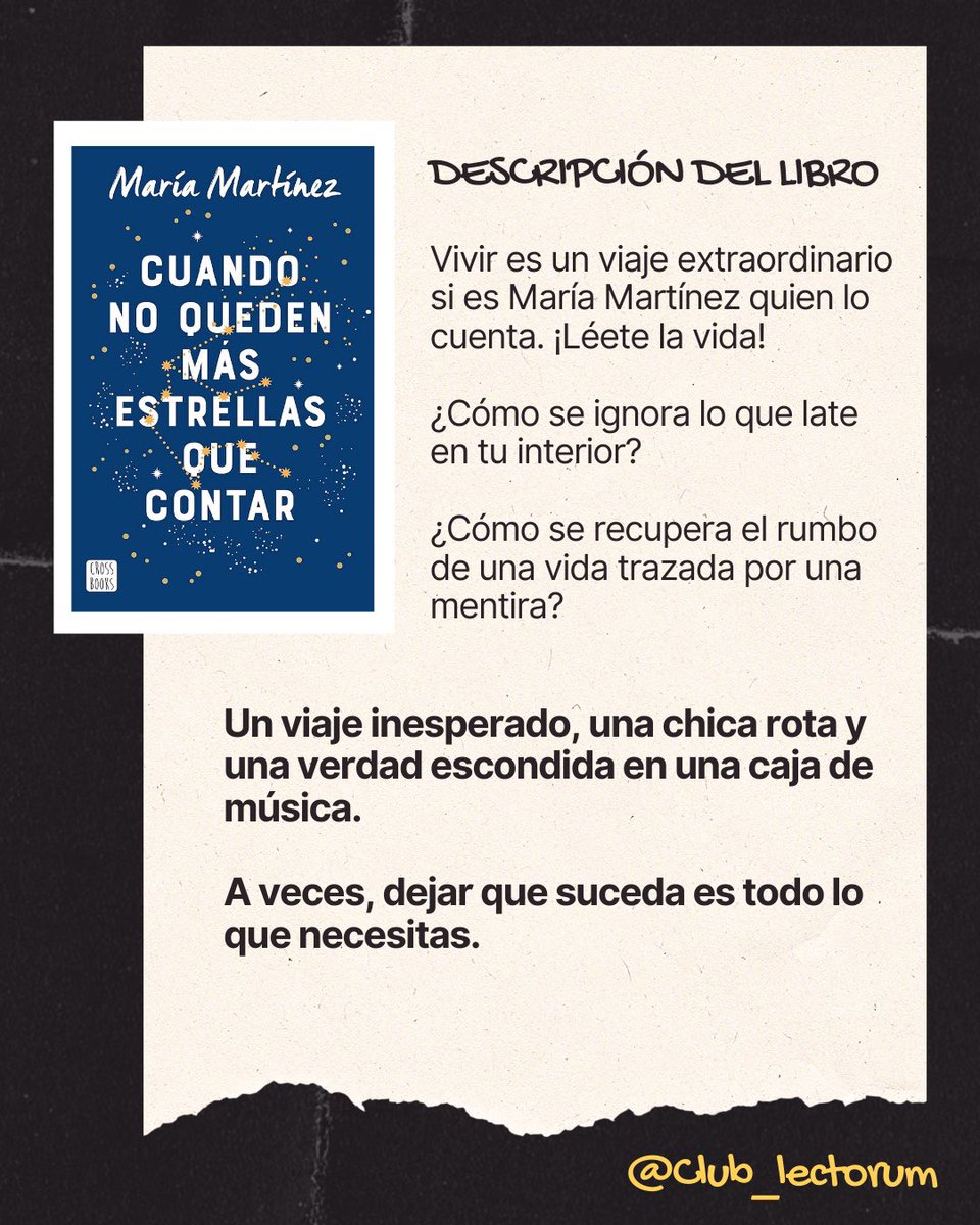 Club_Lectorum's tweet photo. Este més de agosto hemos empezado a leer el libro “Cuando no queden más estrellas que contar” de María Martinez.

Si te apetece leer libros y conversar sobre ellos, únete al Club Lectorum en Telegram.
#LibrosRecomendados https://t.co/PBsMIsp4nv