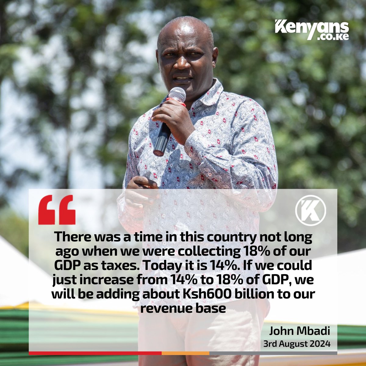 There was a time in this country not long ago when we were collecting 18% of our GDP as taxes. Today it is 14% - John Mbadi