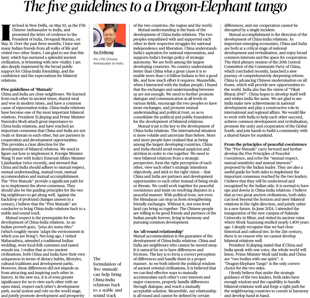 How to bring China-India relations back to a stable and sound track? I just published an article <a href="/the_hindu/">The Hindu</a>, sharing my thoughts on the “Five Mutuals” put forward by FM Wang Yi during his meeting with EAM S.Jaishankar.
thehindu.com/opinion/lead/t…