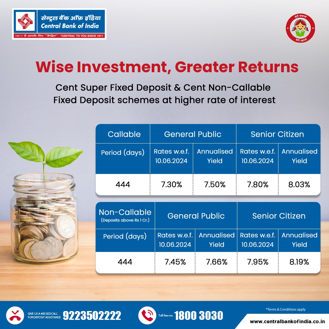 Central Bank of India on X: “Unlock greater returns with Cent