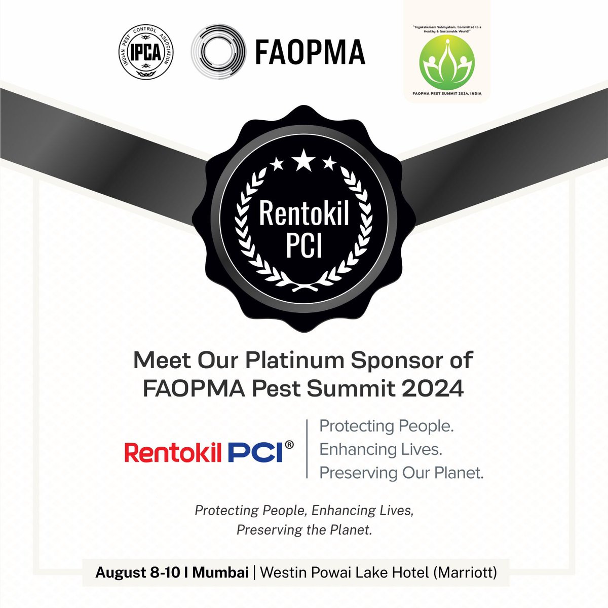 FPS2024's tweet photo. We are excited to announce Rentokil PCI as the Platinum Sponsor for the FAOPMA Pest Summit 2024! Rentokil PCI is dedicated to "Protecting People, Enhancing Lives, Preserving the Planet."

#FAOPMA #fps2024 #pestsummit #brochure #india #mumbaicity #rentokilpci https://t.co/01O3RcaIgE