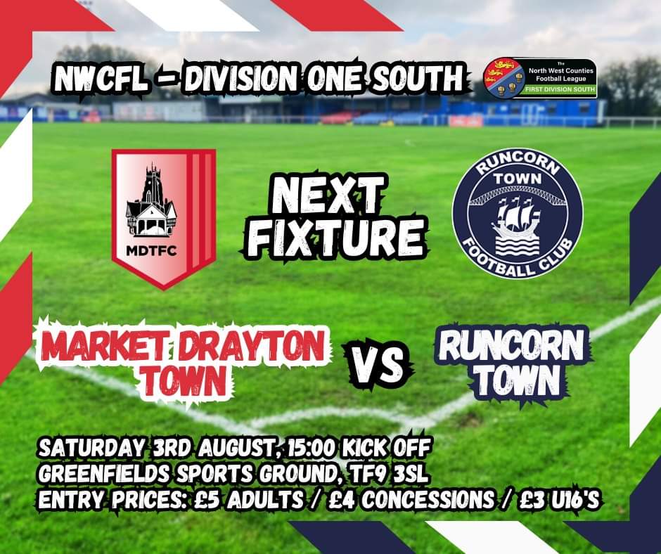 Hodnet FC (@hodnetfc) on Twitter photo It's 𝙈𝙖𝙩𝙘𝙝𝙙𝙖𝙮!
🆚 Runcorn Town Football Club 
⏰ 15:00
🏟️ Greenfields, Market Drayton, TF9 3SL
🎫 £5 Adults | £4 concessions | £3 U16
#UpTheTown It's 𝙈𝙖𝙩𝙘𝙝𝙙𝙖𝙮!
🆚 Runcorn Town Football Club 
⏰ 15:00
🏟️ Greenfields, Market Drayton, TF9 3SL
🎫 £5 Adults | £4 concessions | £3 U16
#UpTheTown