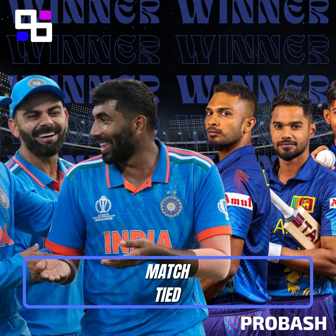 Probashofficial's tweet image. Thrilling match! India vs. Sri Lanka ends in a tie. 🏏 What a nail-biter! #IndVsSL #Cricket #MatchTied