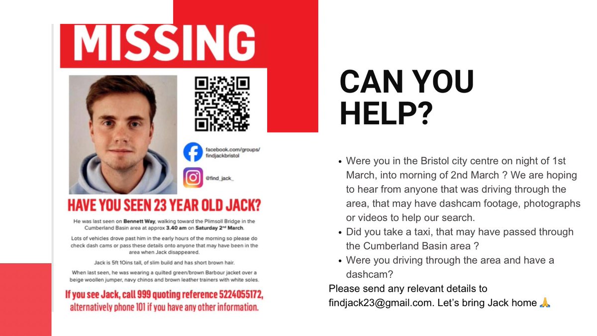 Jack was last seen walking toward the Plimsoll Bridge in the Cumberland Basin area around 3:40 AM on 2nd March. 
Please Please RT, and share this with your network. #findjack #bristol  <a href="/Uber/">Uber</a> <a href="/veezugroup/">Veezu</a> #taxi