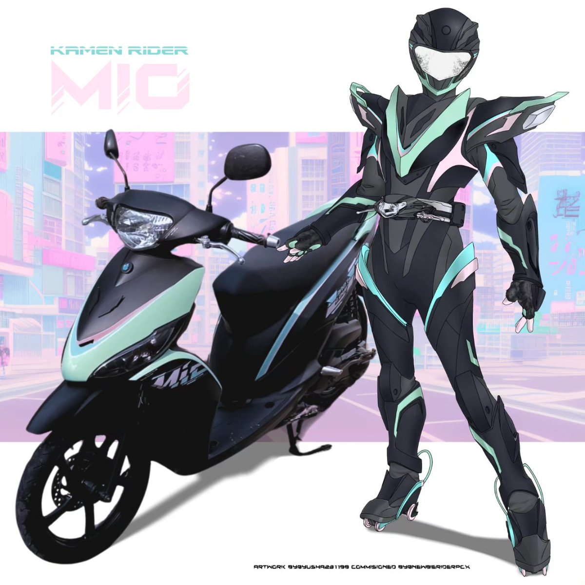 yusha231198's tweet photo. Kamen Rider Mio : The Citypop Skater
Inspired by newbieriderpcx Mio Yamaha motorcycles
#kamenrider #kamenriderfanart #kamenriderconcept #kamenriderconceptart #reiwarider #kamenridergeats #kamenridergotchard #tokusatsu #tokufans #tokusatsuindonesia #mio #yamaha #yamahamio https://t.co/ViJ0VRi4qi