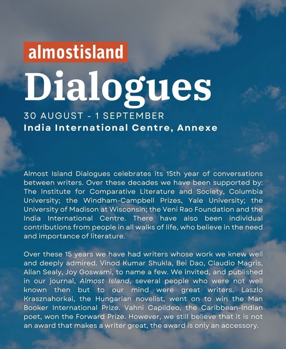 Almost Island (@islandalmost) on Twitter photo The biannual Almost Island Dialogues returns with an extraordinary line-up of poets from Palestine to Kerala. The Dialogues will celebrate its 15th year of conversations between writers. For further information, write to edit.almostisland@gmail.com or contact 9667705366 The biannual Almost Island Dialogues returns with an extraordinary line-up of poets from Palestine to Kerala. The Dialogues will celebrate its 15th year of conversations between writers. For further information, write to edit.almostisland@gmail.com or contact 9667705366